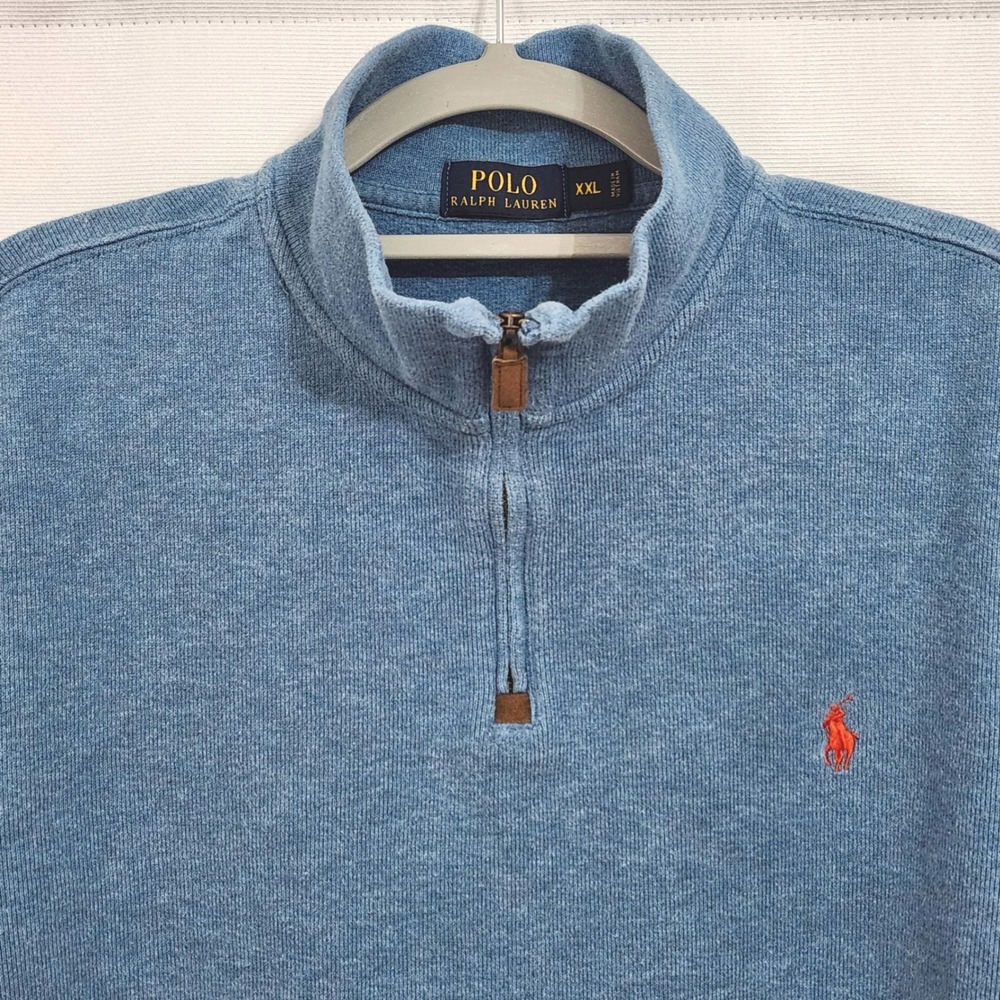 Polo Ralph Lauren 1/4 Zip Knit Pullover Sweater Mens XXL Blue Casual Preppy - Picture 3 of 8